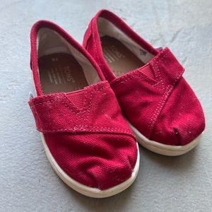 TOMS red shoes toddler size 6 slip ons